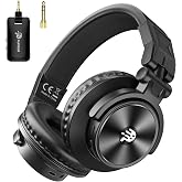 PUPGSIS 2.4GHz Wireless DJ Headphones,20ms Low Latency Studio Headphones with 1/4 to 3.5mm Jack for Keyboard Turntable Laptop,Dongle/Bluetooth/Wired Connection for Studio Monitor &amp; Mixing DJ,Black