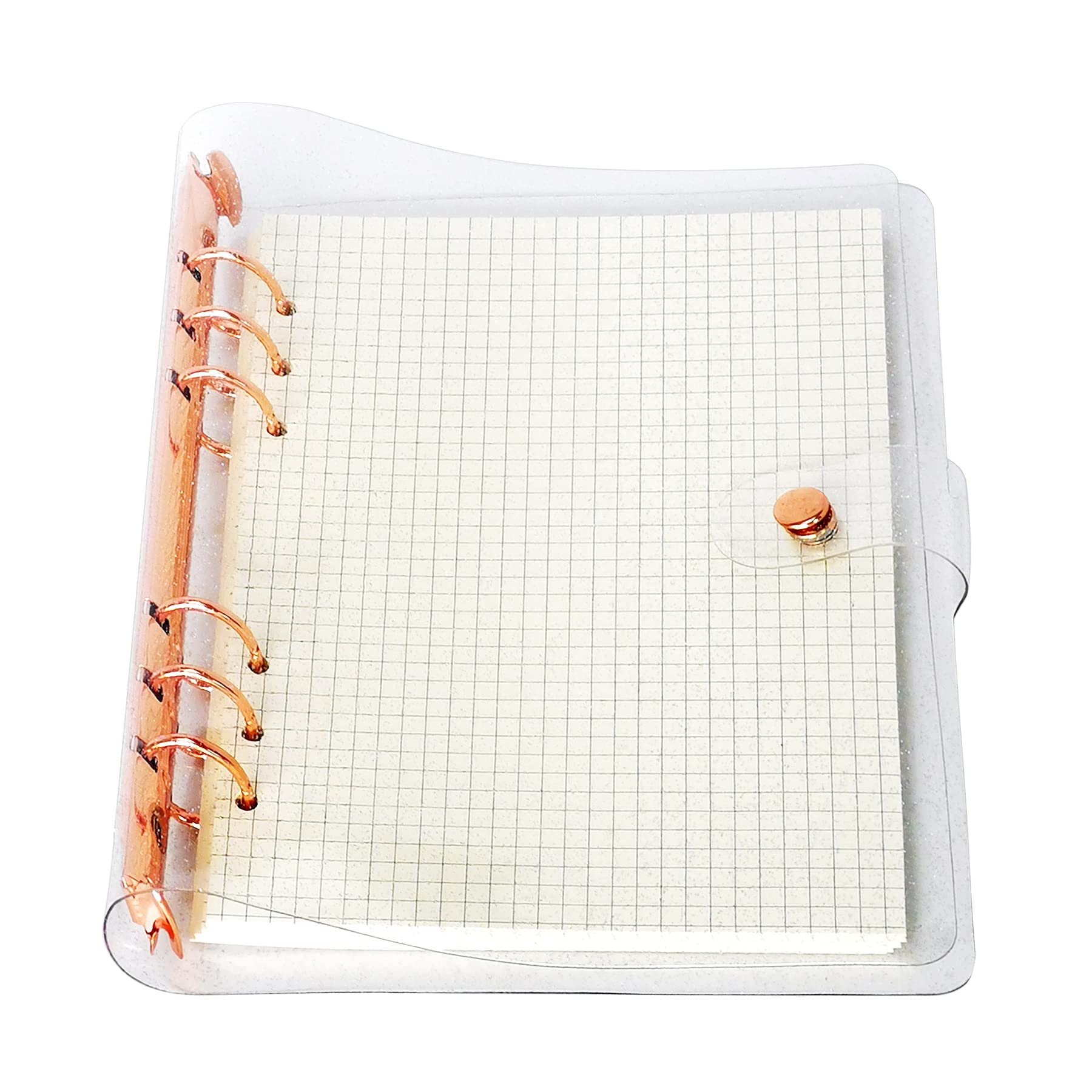 A6 A5 6-Holes Colorful PVC Cover Round Ring View Binder with Snap Button Closure File Folder (Rose Gold, A5 mini Set) — image 1