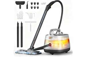 ASPIRON Steam Cleaner, 293°F 58 PSI Powerful Multipurpose Handheld Steam Mop for Home Use, 21 Attachments, 50Oz Capacity, Heavy Duty Steamer for Carpets, Floors, Cars, Tiles, Crack Cleaning, White