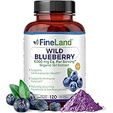 FineLand Wild Blueberry 10:1 Extract, 6,000 mg Strength, 120 Vegan Capsules, Rich in Flavonoids & Anthocyanins, Antioxidant Support for Brain & Heart Health, 4-Month Supply, Non-GMO Made in USA