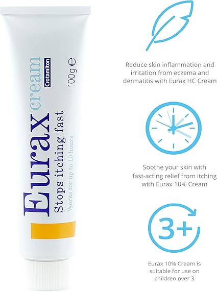 Eurax Itch Relief Cream 100g Helps Stop Itching Fast Lasts Upto 8h For Relief Of Itchy Dermatitis Dry Eczema Allergic Rashes Hives Nettle Rashes Chickenpox Insect Bite And Stings Heat Rashes Sunburn Amazon Co Uk Health Personal Care