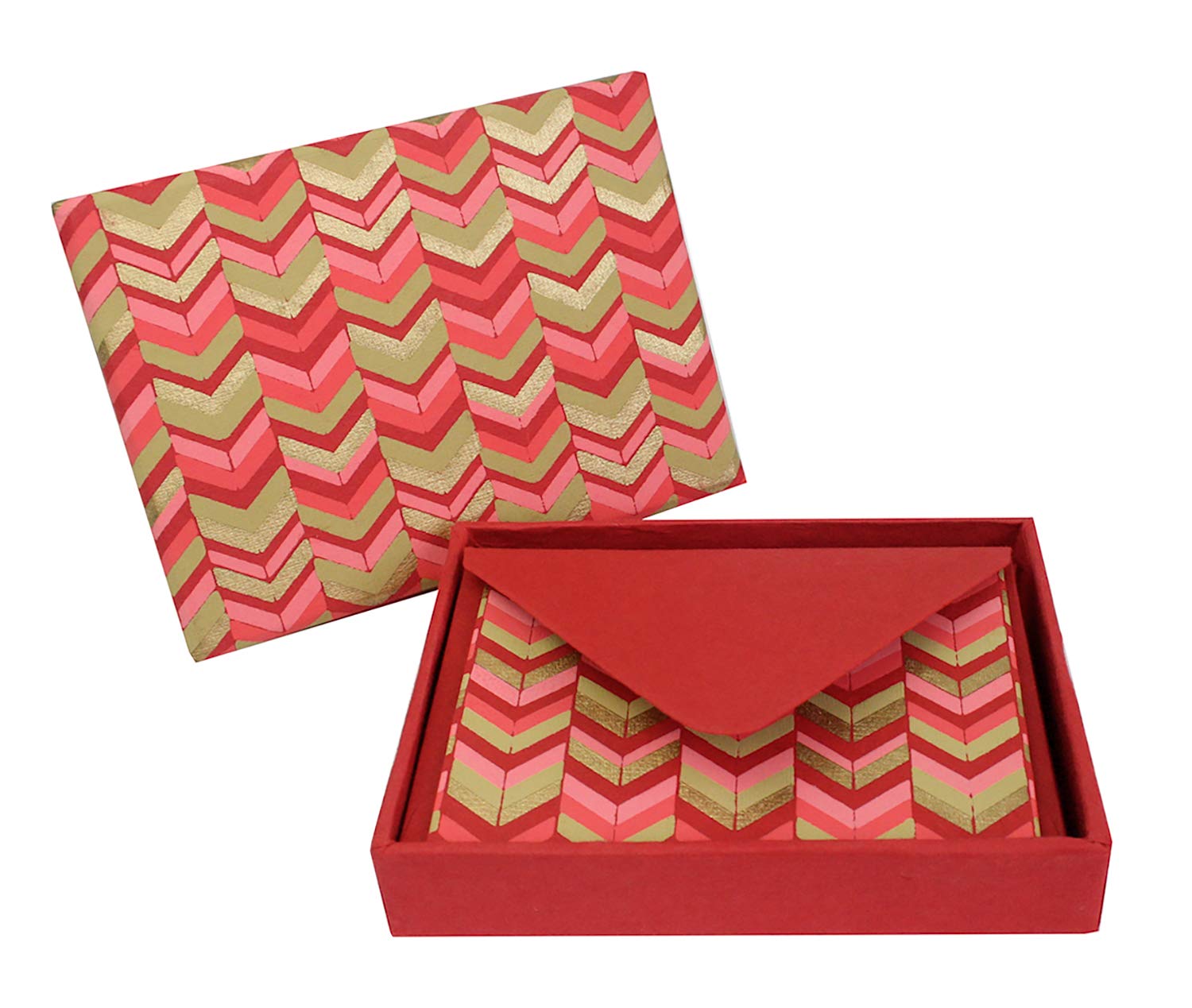 Emartbuy Pack of 6 Handmade Paper Money Envelopes With Notecard in Gift Box 9 x 13 cm Red Gold