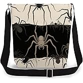 LiuenMgg Gothic Spider Print Canvas Crossbody Bag, Adjustable Strap Lightweight Purse with Top Zipper & Inner Pocket, Daily Shoulder Bag Gift for Women