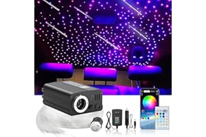 VASTFIRE Twinkle & Meteor Starlight Headliner Kit for Car 0.03in x 9.8ft 750 Strands for Ambient Interior Decor 16W RGBW Fiber Optic Star Light Engine, 200 White Shooting Stars