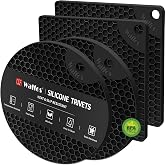 Walfos Silicone Trivet Mats - 4 Heat Resistant Pot Holders, Multipurpose Non-Slip Hot Pads for Kitchen Potholders, Hot Dishers, Jar Opener, Spoon Holder, Food Grade Silicone &amp; BPA Free (Black)