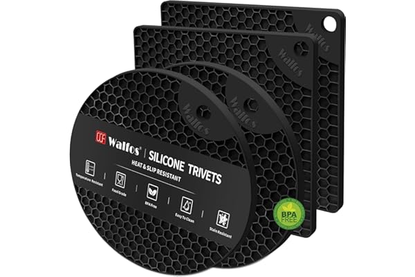 Walfos Silicone Trivet Mats - 4 Heat Resistant Pot Holders, Multipurpose Non-Slip Hot Pads for Kitchen Potholders, Hot Disher