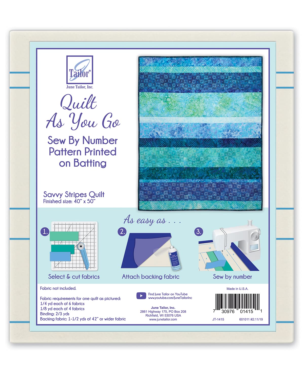 June Tailor JT-1415 Go Express Printed Quilt Blocks on Batting, Multi-Colour, 25.4 x 28.7 x 7.62 cm