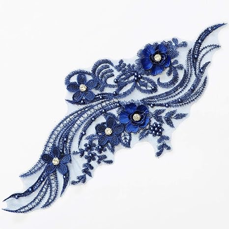 Amazon 手作り工房 My Mama 刺繍 ビーズ モチーフ 約36cm ドレス 衣裳 ウェディング ネイビー ワッペン アップリケ 通販