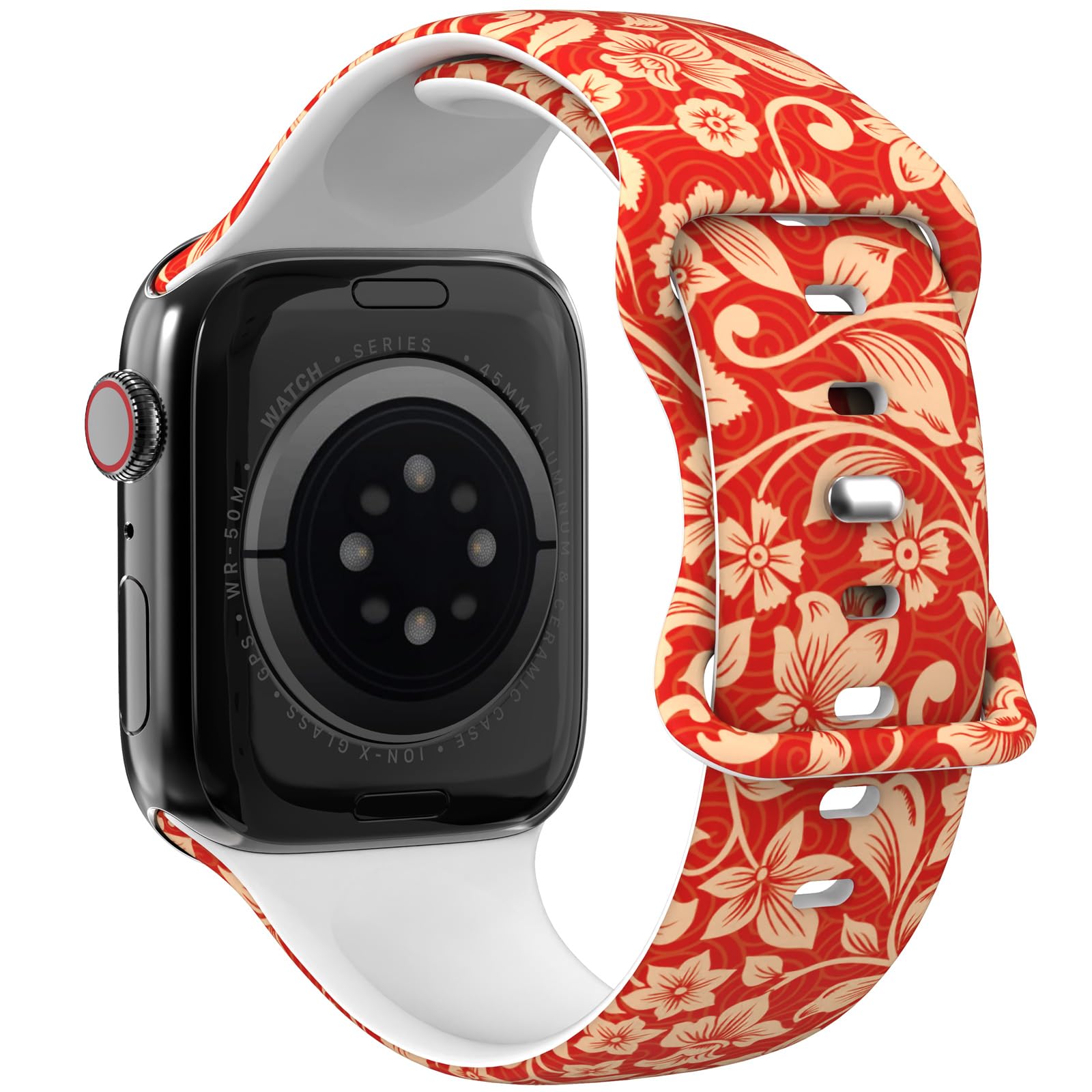 THONWO Floral Design Watch Band Compatible with Apple Watch Bands 38mm 40mm 41mm 42mm 44mm 45mm 46mm 49mm , Soft Silicone Sport Band Straps for iWatch Series 11 10 9 8 7 6 5 4 SE Ultra for Women Man (Golden Flower, 38/40/41/42mm(Series 10/11))