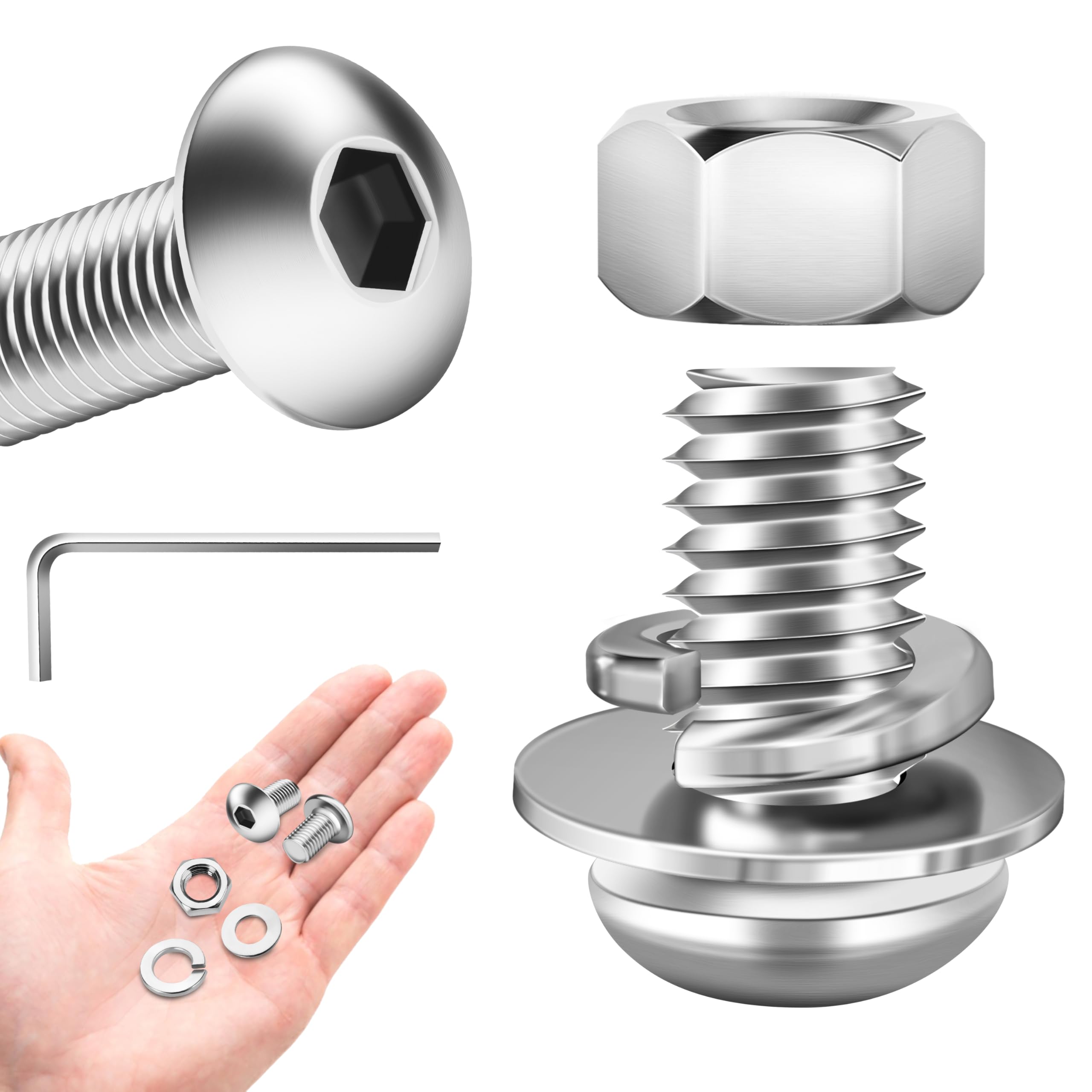 Photo 1 of (20 Sets) 5/16 Bolt, 5/16 x 5/8 Button Head Socket Cap Bolts Screws, 304 Stainless Steel Nut and Bolt Assortment Kit, Fully Threaded 5/16-18 Bolt by Marysino