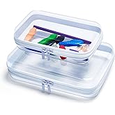 Dressica Clear Hard Shell Zipper Case, Upgraded Thicker Transparent Plastic Bins for Organizing, See Through Zipper Pouches Makeup Case, Lidded Storage Bins Organizer for Storage Cosmetics (S+M)