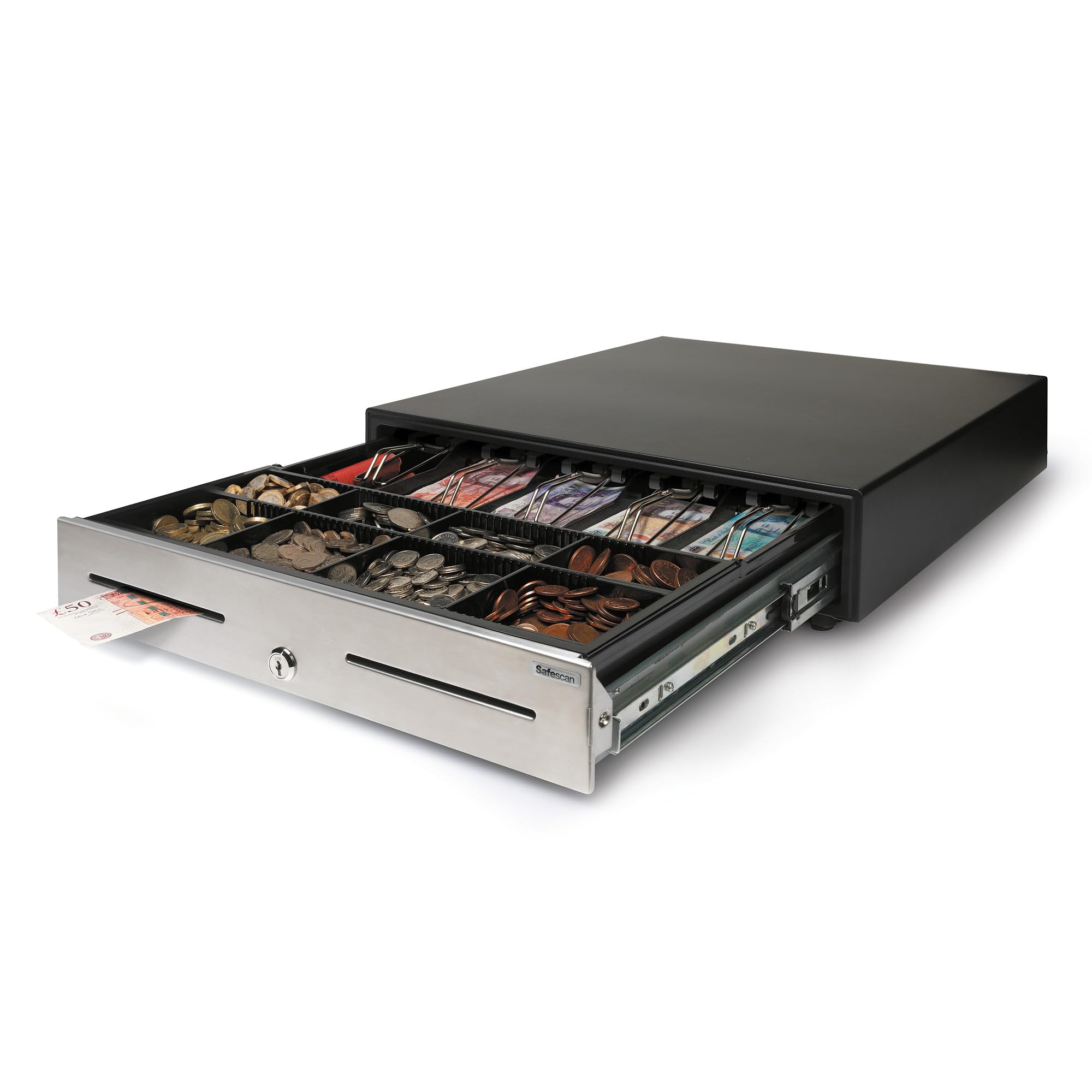 Safescan HD-4646S Heavy-Duty Cash Drawer that Safely Stores Your Cash - Till Drawer with 5 Note and 8 Coin Slots - Cash Till with RJ-12 Connection - Robust Cash Register Drawer of 46 X 46.5 X 11.5 cm