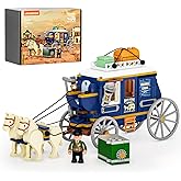 Lumibricks Western Treasure Stagecoach Lighting Building-Bricks Set - Old West Carriage and Horse 307 Pcs Collection Display