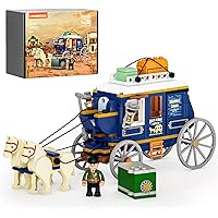 Lumibricks Western Treasure Stagecoach Lighting Building-Bricks Set - Old West Carriage and Horse 307 Pcs Collection Display 