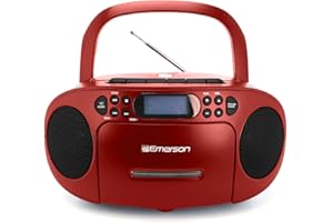Emerson Portable CD Player Boombox with Cassette Player Combo, Tape Recorder, AM/FM Radio, AUX, Headphone Jack, Dual Speakers