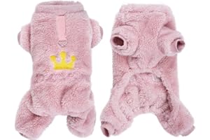 Pistha Plush Dog Pajamas Cute Warm Puppy Crown Pajamas Warm Kitten Winter Jumpsuit Clothes for Small Dogs Cats Girl(S)