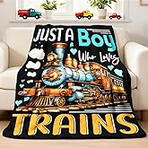 Train Set Blanket for Kids Toddlers Boys - Just a Boy Who Loves Trains - Cartoon Smoking Engine Railway Super Soft Fuzzy Throws Sheets Quilt Birthday Gifts - 50"X40" Decor for Crib Nap Couch Lap Bed