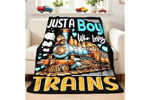 XVX-BOOM Train Set Blanket for Kids Toddlers Boys - Just a Boy Who Loves Trains - Cartoon Smoking Engine Railway Super Soft Fuzzy Throws Sheets Quilt Birthday Gifts - 50"X40" Decor for Crib Nap Couch Lap Bed