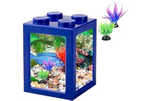 FINDING LAUREL Small Fish Tank, Mini Betta Fish Tank Stackable Cube Tank with Fish Tank Decor, Ant Feeding Case Mini Reptile Row Box (Blue)