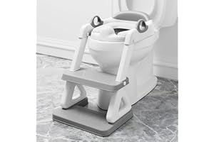 Potty Training Seat with Step Stool Ladder for Kids and Toddler,Wiifo Sturdy Potty Ladder with Soft Padded Cushion for Toddler Boys and Girls(Light Grey) 2025 New Version