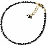 Gempires Black Spinel Beaded Bracelet Lightweight Handmade Gemstone Jewelry Hypoallergenic 8 Inch Gold Plated Bracelets For Women