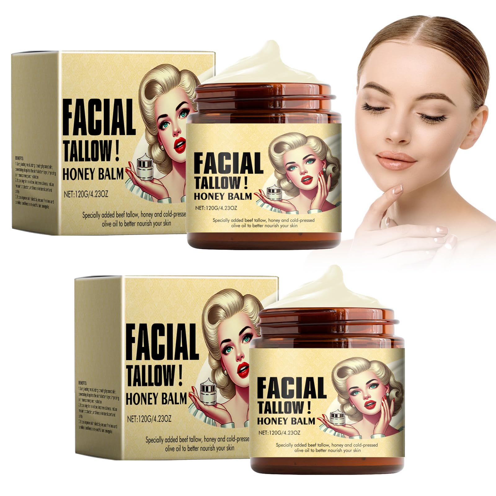 Pemarlis 2PCS Beef Tallow Skincare, Natural Beef Tallow Cream, Tallow Cream Organic, Beef Tallow Cream, Beef Tallow Balm, Moisturising Cream, Lotion Tallow Cream for Skin Care Body and Face