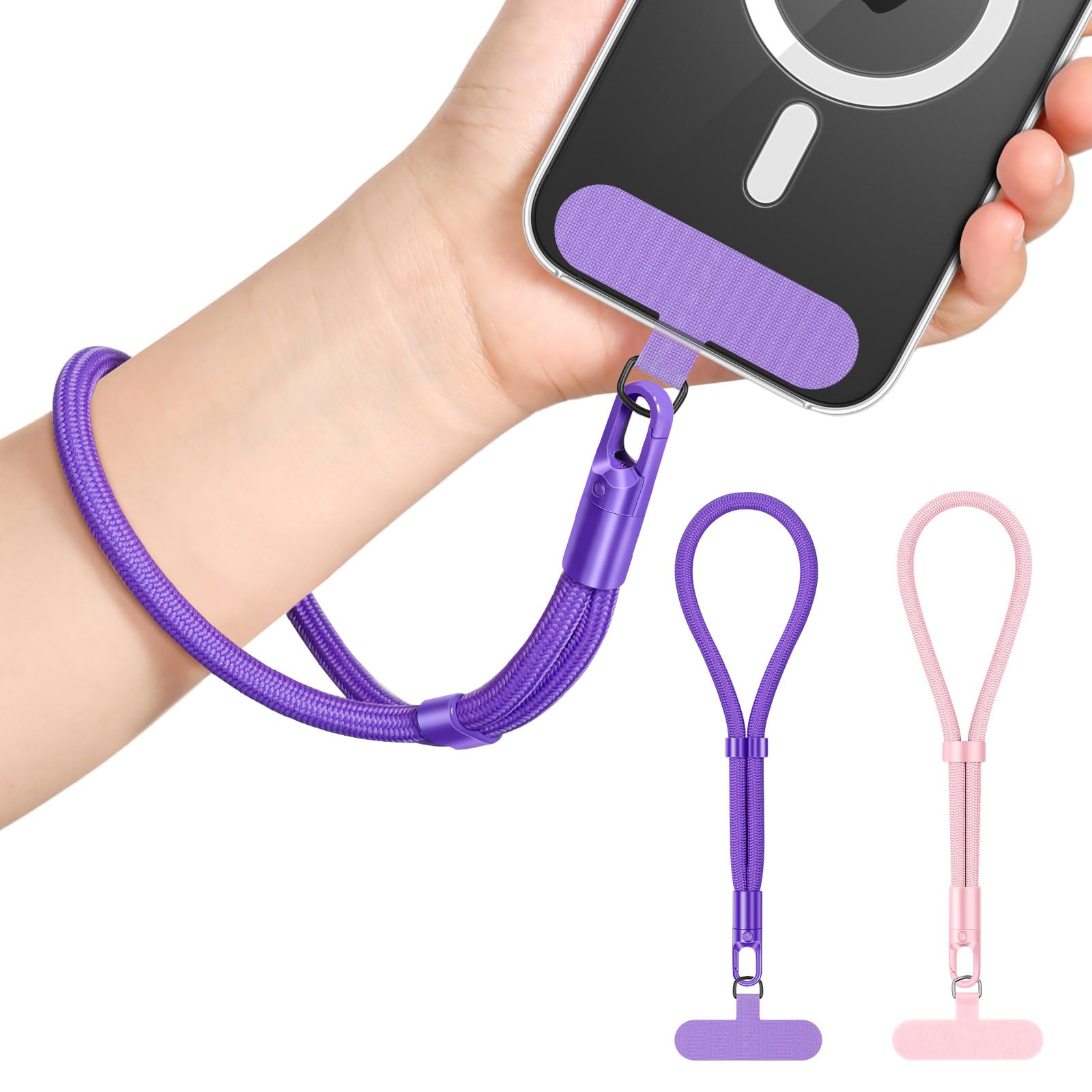 MoKo 2 Pack Phone Wrist Strap Anti-theft, Adjustable Hand Wrist Phone Lanyard with 360° Rotating Hook and Tether Tabs, Cellphone Wristlet Strap for iPhone, Most Smartphones, RoseGold & Purple