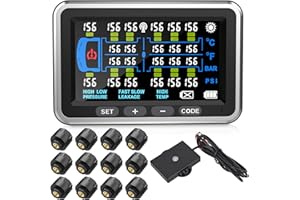Tyona High-Precision Truck tire Pressure Monitoring System (0-199PSI) TP22 Trailer/RV TPMS with 12 Sensors, 4.5-inch Screen Color Display 6 Alert Modes,with Signal Booster tpms for Truck (12 Sensors)