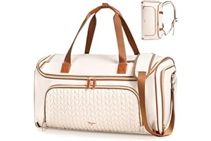 Tonyeee Garment Duffle Bags for Travel, 4ni1 Hanging Weekender Bag for Women, Convertible Carry on Garment Bag, Travel Garment Duffle Bag with Shoulder Strap, Apricot & Brown