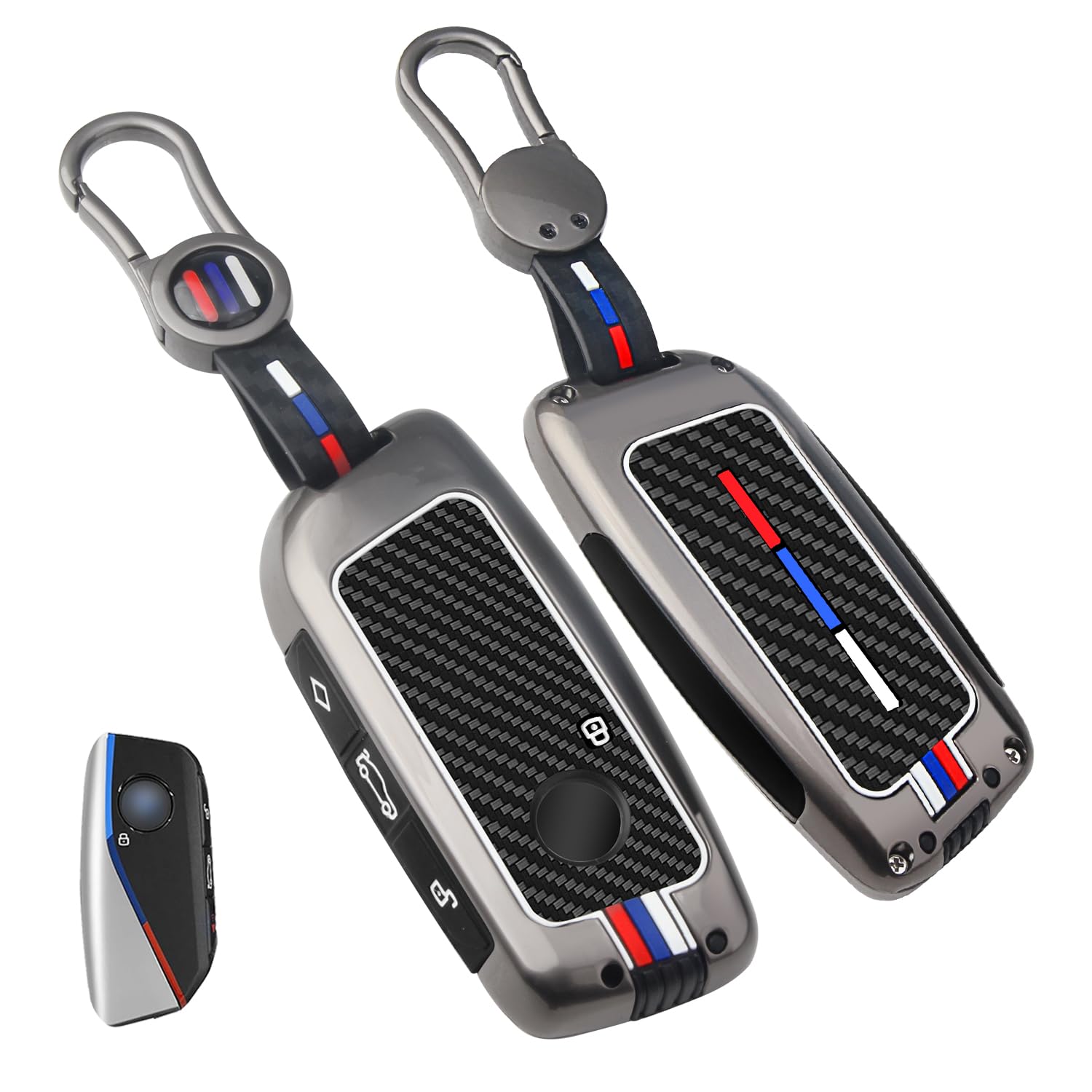 Photo 1 of 1Pcs Heavy Zinc Alloy Key Fob Cover for BMW 2023-2025, Full Protection Remote Keychain with Carbon Fiber Pattern Compatible with BMW New 5/7 Series X1 X5 x6 x7 XM IX IX3 I5 I7 740i 760i (Gunmetal-CF)