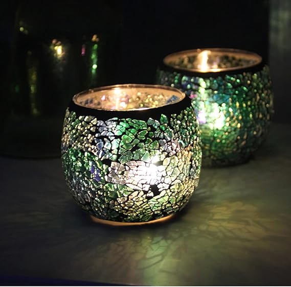 Mosaic Glass Tea Light Holder, Handmade Mosaic Glass Candle Holders