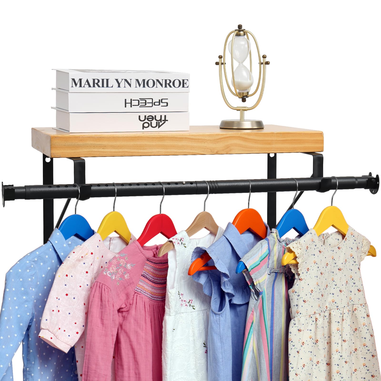 Photo 1 of Closet Rod Bracket, 16 to 97 Inch Adjustable Closet Rod for Hanging Clothes(NOT Included Wood), Heavy Duty Closet Hanging Rod for Wardrobes Laundry RV, Black