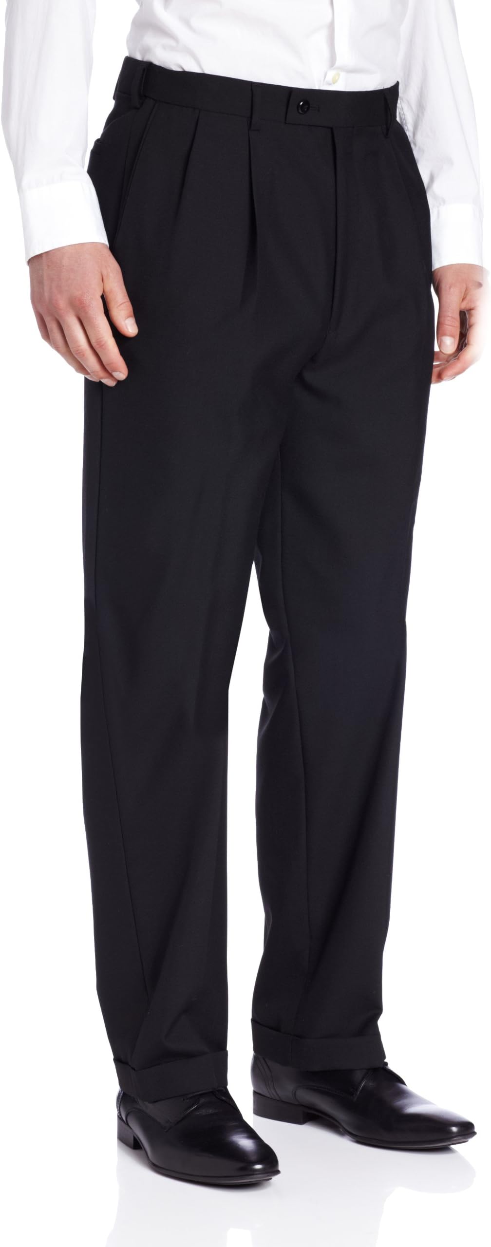 Louis Raphael Men's Luxe 100% Wool Pleated Dress Pant with Hidden Extension Waist Band