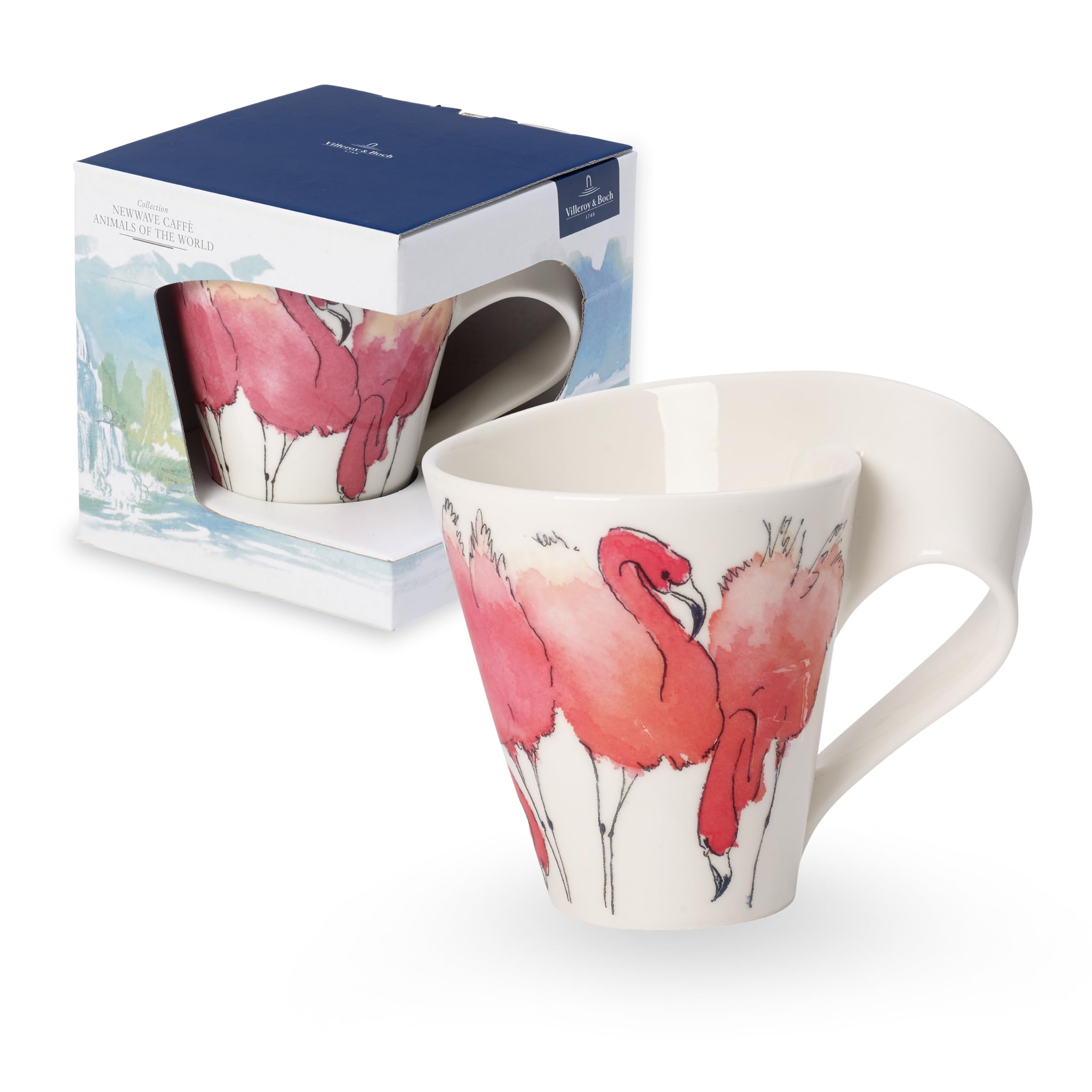 Villeroy & Boch - NewWave Caffè Rosa Flamingo Mug with Handle, coffee mug with animal print made of premium porcelain, 300 ml