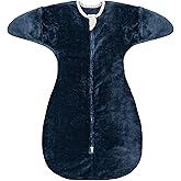 ZIGJOY Shark-Fin Transition Swaddle - 2.5 Tog Fleece Transition Sleep Sack 3-6 Months Warm Plush Baby Wearable Blanket with 2- Way Zipper for Winter, Dark Blue