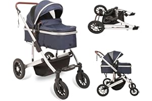 Trenana 2 in1 Baby Stroller,High Landscape Infant Stroller,Reversible Bassinet Stroller,Adjustable Backrest & Canopy,Foldable Aluminum Alloy Anti-Shock Stroller for Newborn (Silver-Blue)