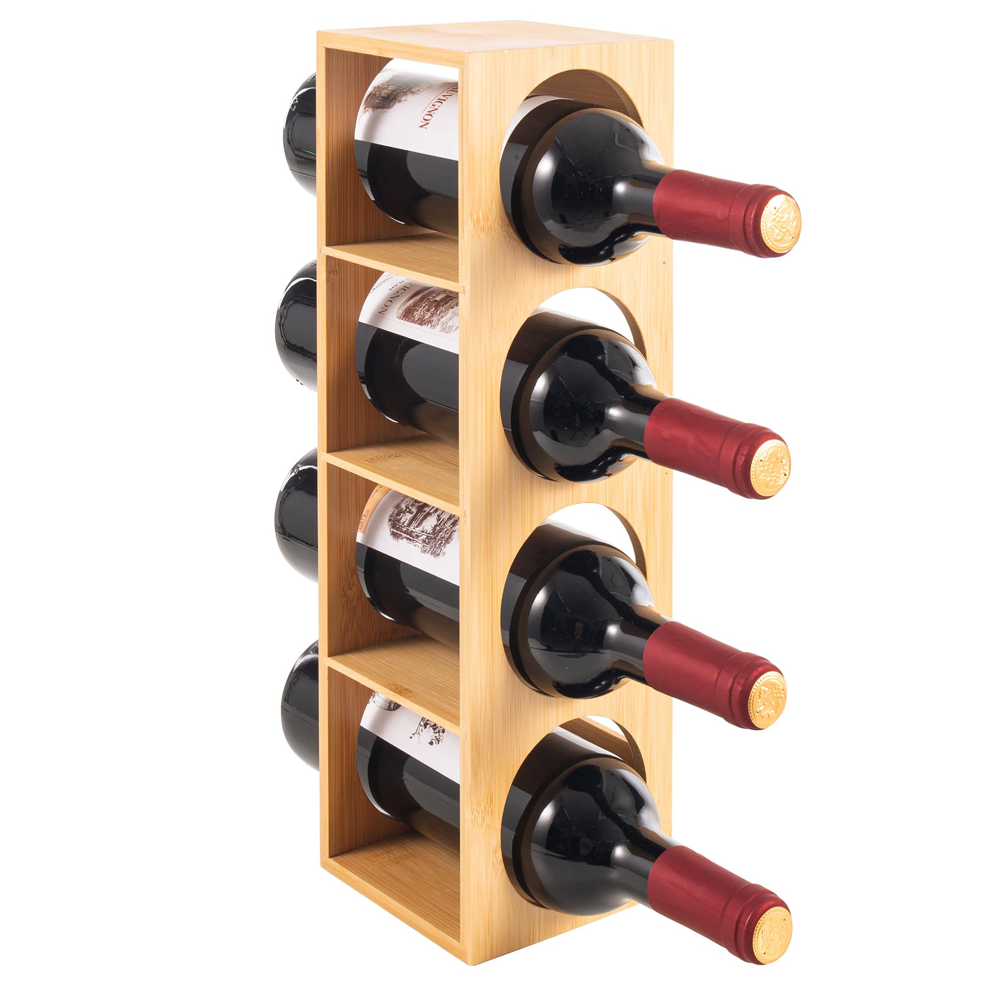 woodluv Wooden Stackable Slimline Wine Rack, Free Standing, Horizontal Holder for Wine Bottles, Space-Saving, Durable, Wine Storage Solution - Natural