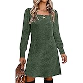 Womens Ribbed Knit Sweater Dress Long Sleeve Square Neck Fall Winter Dresses