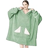 Touchat Wearable Blanket Hoodie, Oversized Sherpa Blanket Sweatshirt with Hood Pocket and Sleeves, Gifts Hooded Blanket for Adult Women Men (Light Green)
