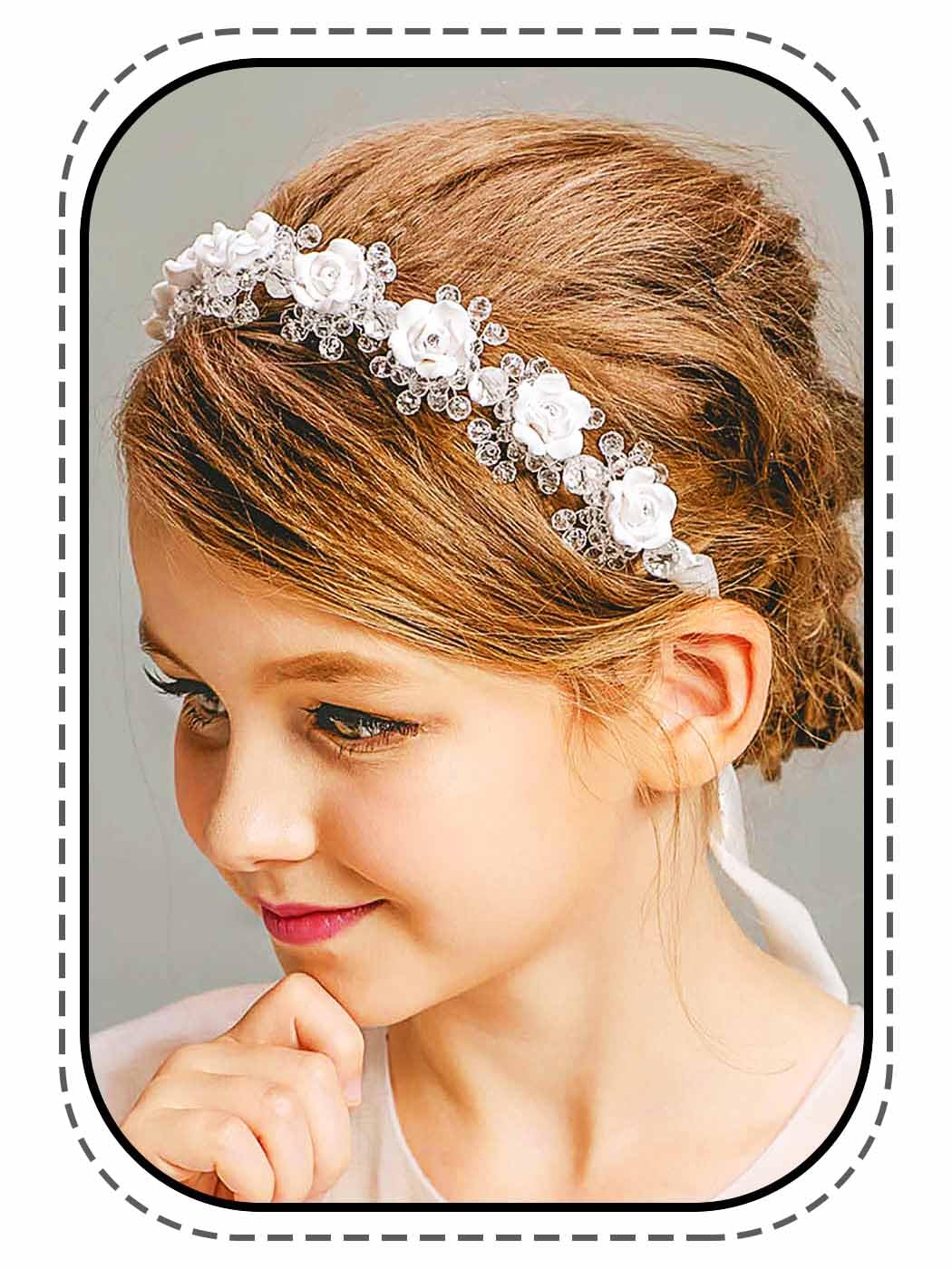 IYOU Wedding Communion Hair Piece White Flower Headband Crystal Bridal Hair Vine for Princess Flower Girls Bridesmaid