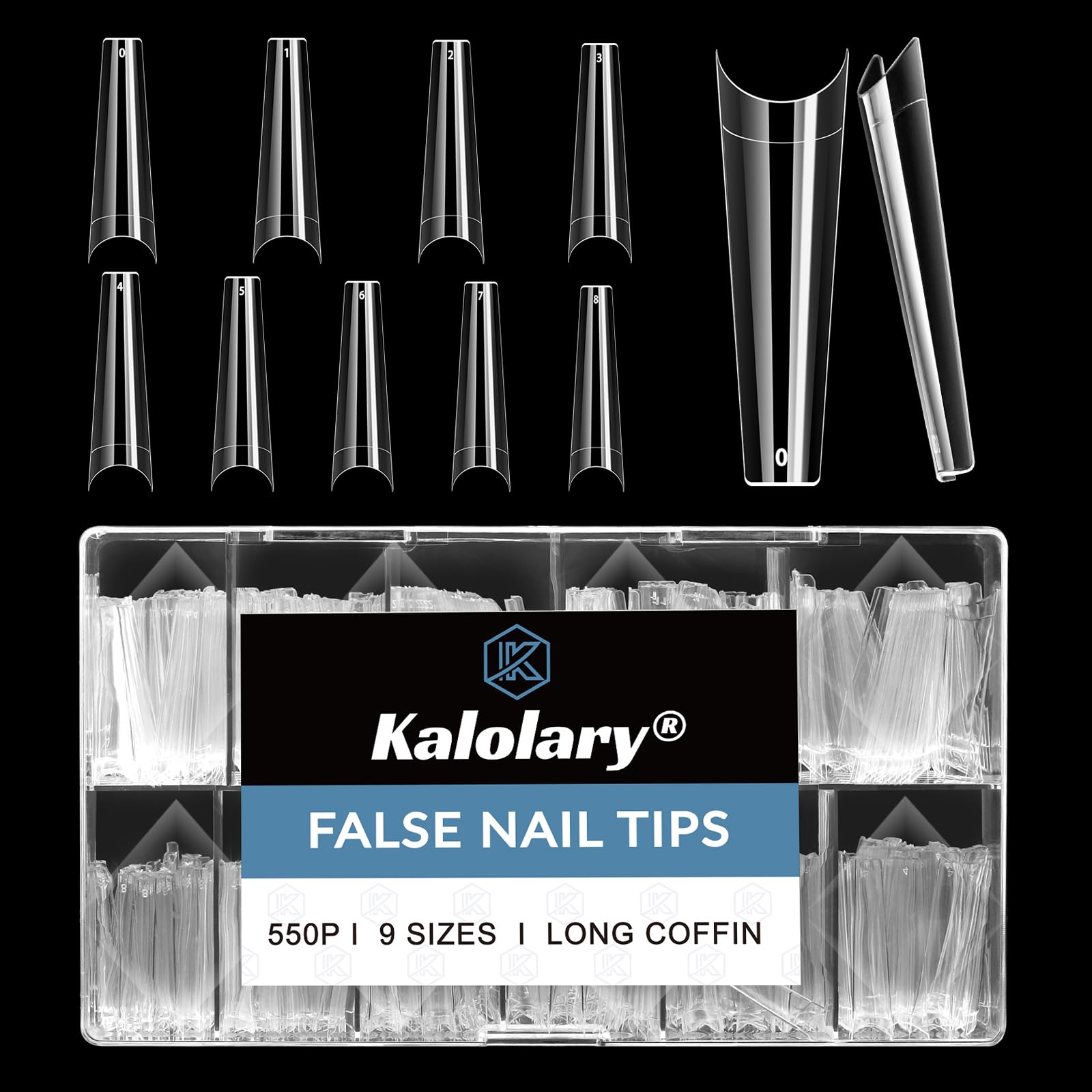Kalolary Clear Extra Long False Nail Tips, 550PCS XXL Long Nail Tips Half Cover French False Nail Acrylic Fake Nail Tips with Box, for Nail Salon DIY, Acrylic Nails Extension