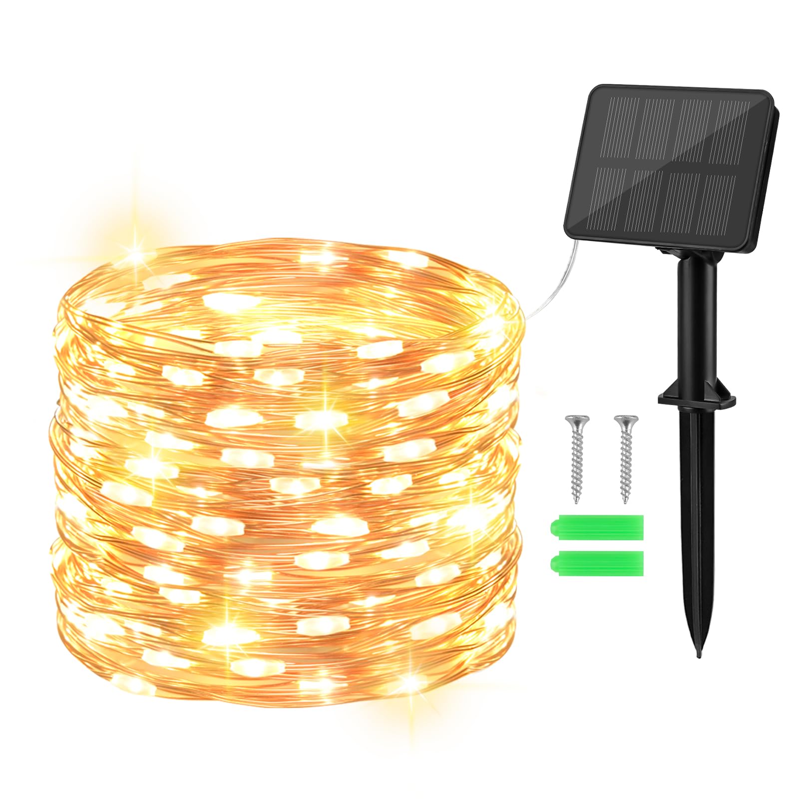 Gcstnn Solar Lights Outdoor Garden, 10M 100 LED Solar Fairy Lights Copper Wire 8 Modes Waterproof String Lights for Yard,Christmas Tree,Bedroom,Gate Indoor/Outside Decorations(Warm White)