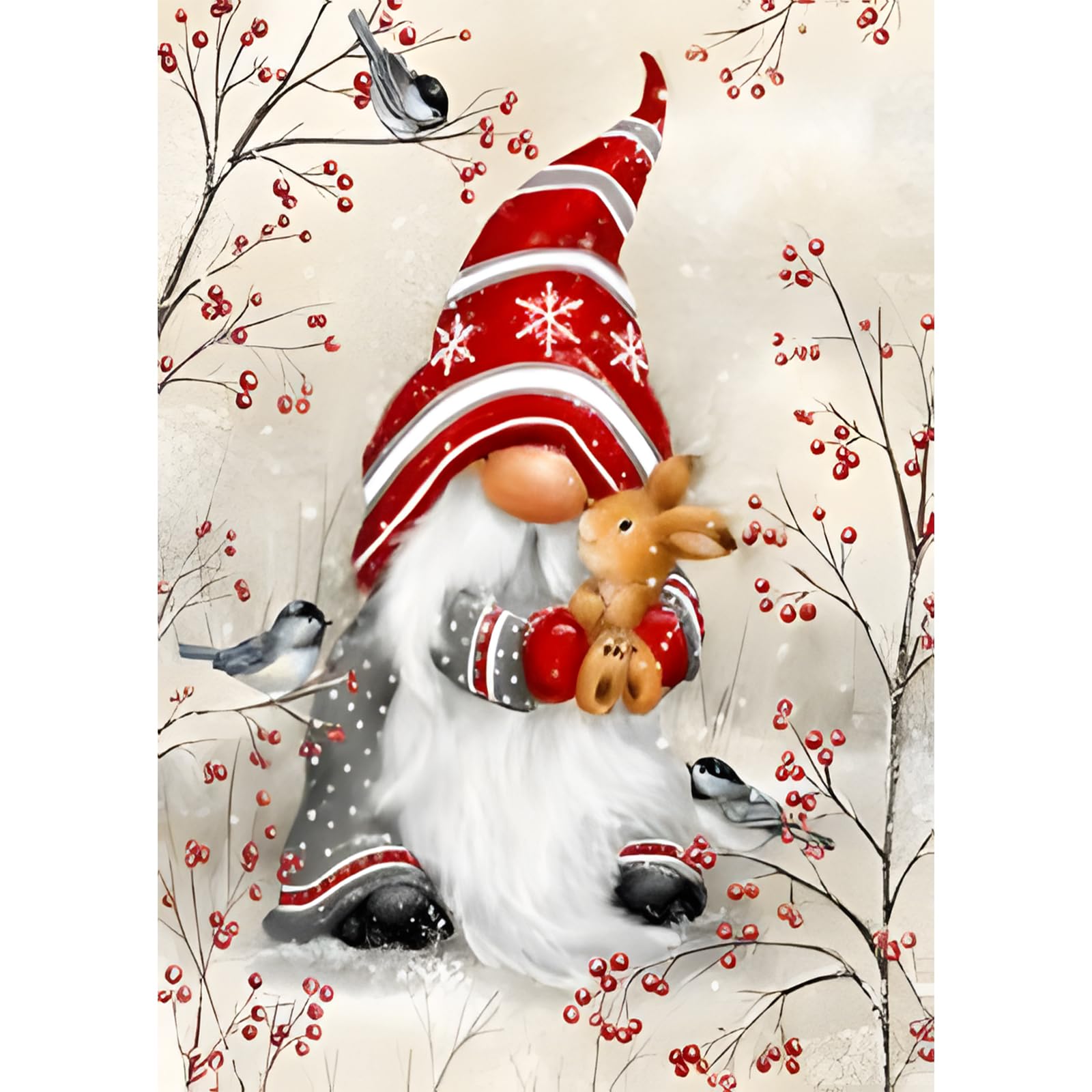 NAIMOER Gnomes Diamond Art Kits for Adults, 5D Gnomes and Rabbit Diamond Painting Kits Happy New Year, DIY Full Drill Forest Diamond Art Christmas Diamond Dots for Home Decor 30x40cm