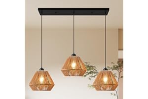 YUEMZS Kitchen Island Light Fixtures, 3-Lights Rattan Chandeliers for Dining Room, Lantern Boho Light Pendants for Dining Room Living Room Kitchen Island