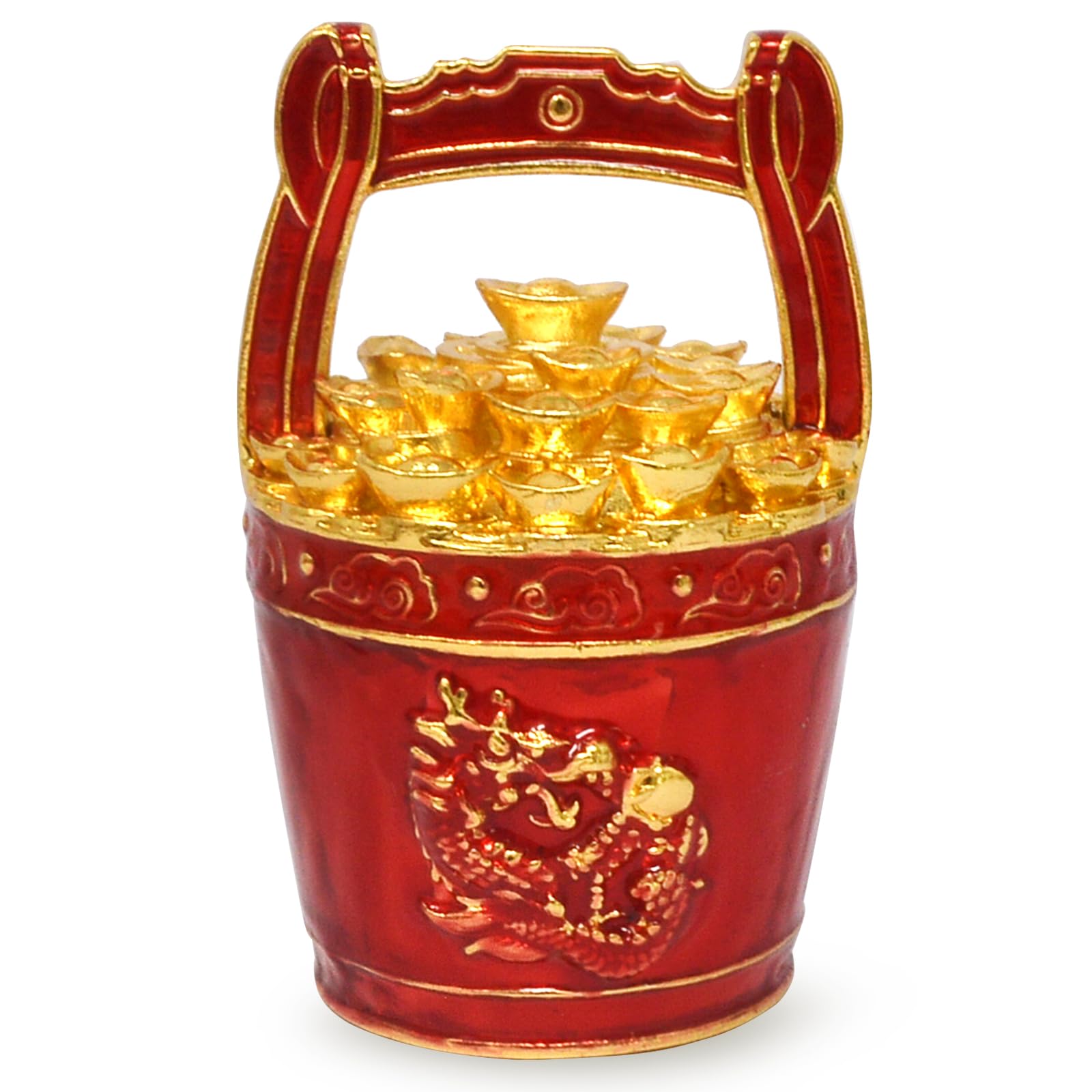 Juanxian Feng Shui Decorating Figurine Red Dragon Buckets Of Gold & Good Fortune LuckyFengshui Gift Attract Wealth Bring Good Luck
