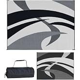 Stylish Camping Outdoor Patio / RV Camping Mat - Swirl (Black/White, 9-Feet x 12-Feet)