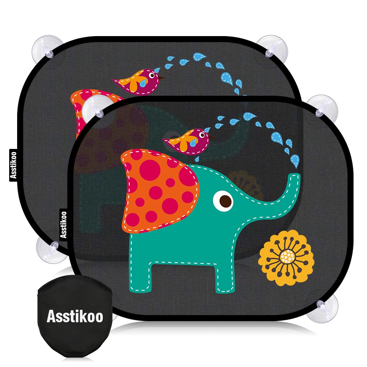 Asstikoo Car Window Shades for Baby with UV Protection, Baby Car Sun Shade, Sun Visor for car, Sun Shade for Kids with Cute Animal Motifs, Sun Screen for Car Window Baby,45 x 35.5 cm, Set of 2