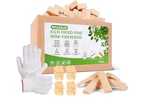 WFLUOLUO Mini Firewood with Fire Starters&Gloves 5'' Lengths Pine Kiln Dried Fire Wood Great for Solo Stove Mesa, Tabletop Fire Pit,Pizza Oven Wood,Solo Stove Accessories