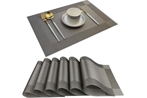 Bright Dream Placemats Washable Easy to Clean Woven Vinyl Placemats for Kitchen Table Heat-resistand Table placemats Mats 12x18 inches Set of 6 (Grey)
