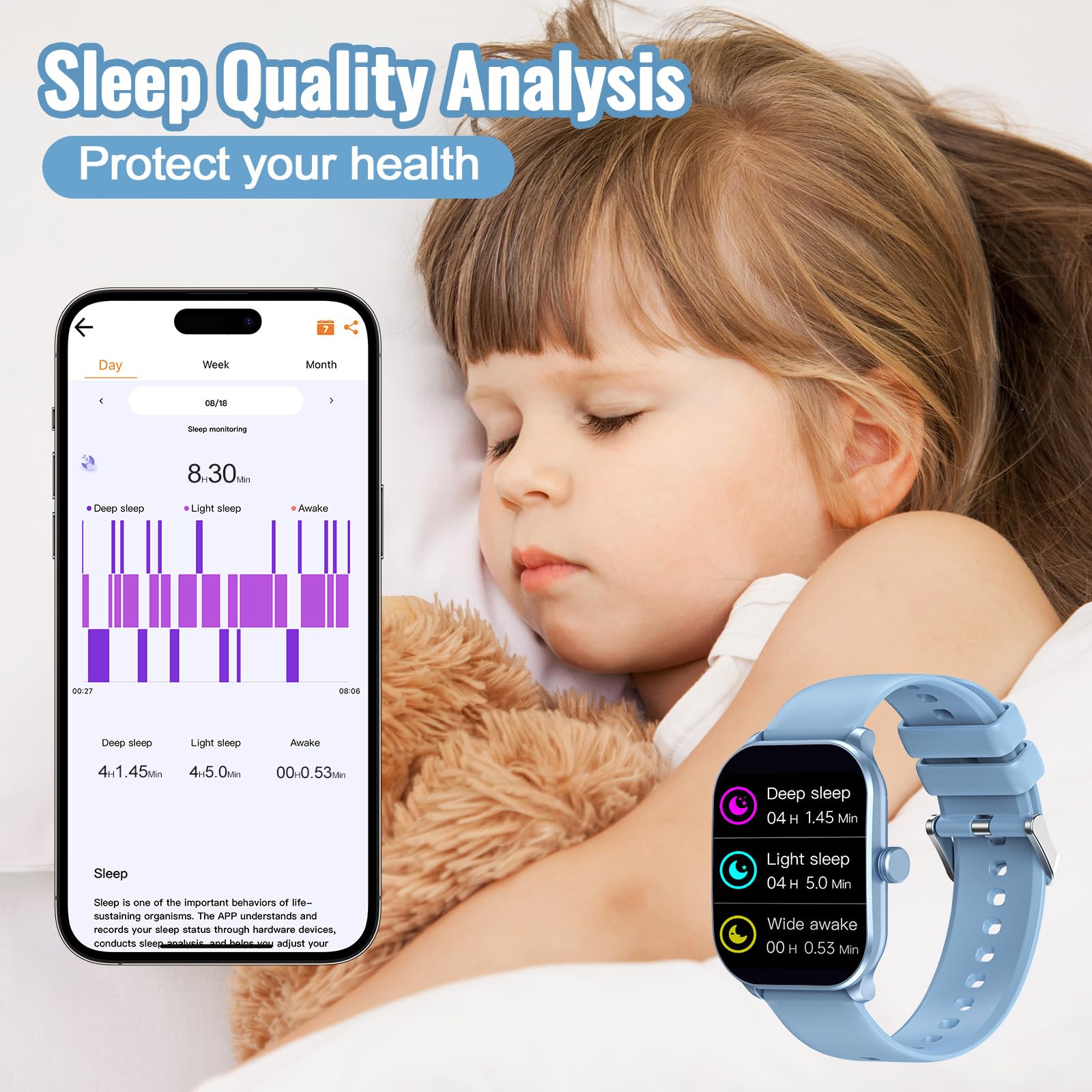 Tynggko Kids Smart Watch for Boys Girls, Fitness Tracker Watch with Pedometer, 65 Sport Modes, Heart Rate Sleep Monitor, Alarm Clock, Kids Gifts for Boys Girls Teens 10+ (Blue)